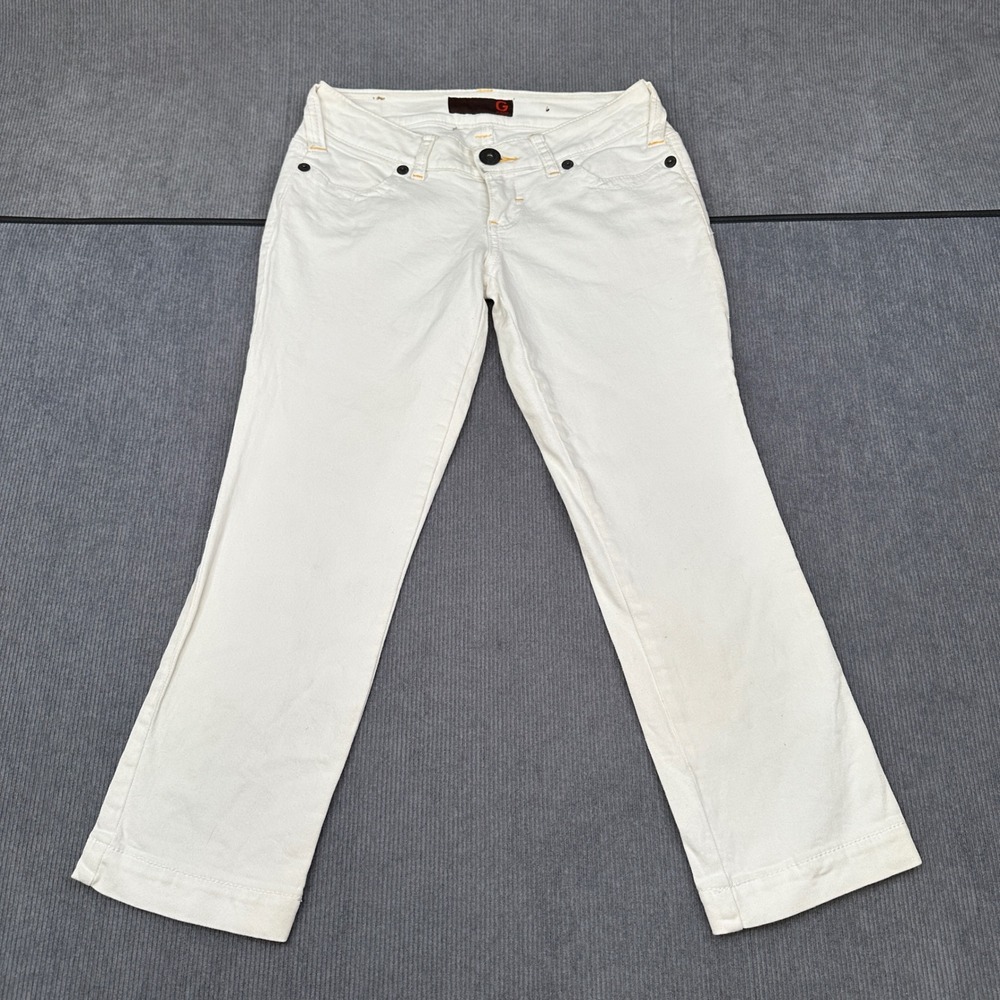 G by Guess White Low Rise Straight Leg Jeans Button Flap Pockets Size 30x24.5